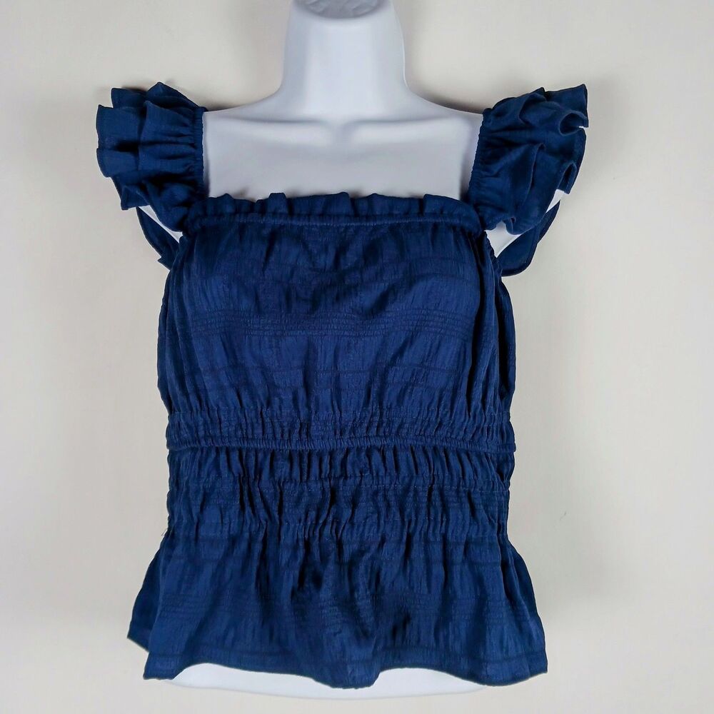 Davi Dani Crop Top Size S Blue Ruffled Sleeveless Top NWT